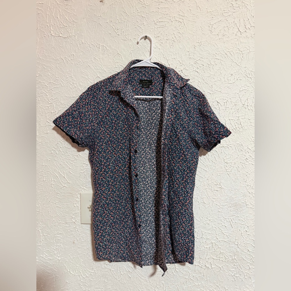 ZARA Men’s Floral Button-Down Shirt Slim Fit Size Small Short Sleeve